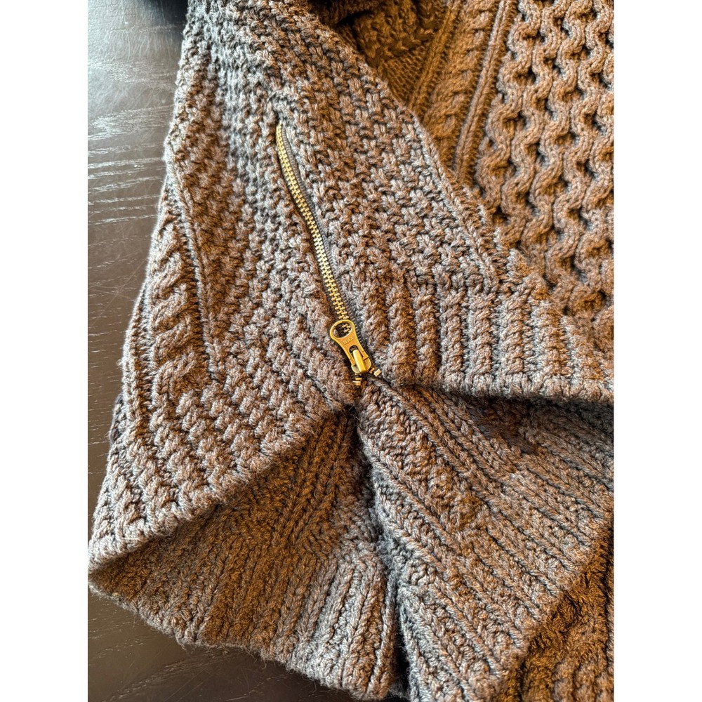 LL Bean Signature Sweater Gray Cotton Cable Knit Side Zip Crew Neck 514239 Small - Picture 4 of 7